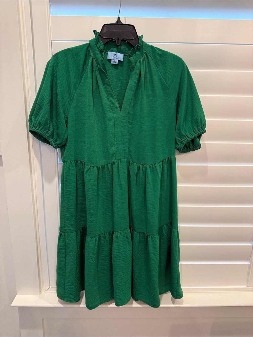 CeCe Emerald Green Tiered Ruffled Neck Mini Dress